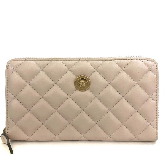 VERSACE Medusa Quilted Leather Zip Around Long Wallet Pink/2BA1384